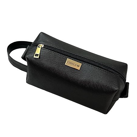 Necessaire Manu G alça lateral preta personalizada ferragens douradas