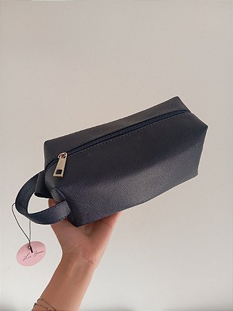 Necessaire Manu G  alça lateral azul marinho ferragens prata