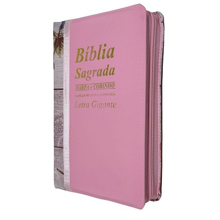 Bíblia Sagrada Letra Gigante Bicolor Rosa Zíper - KingCross