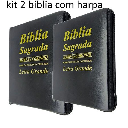 kit 2 Bíblias Sagrada Letra Grande Preta Tijolinho Zíper