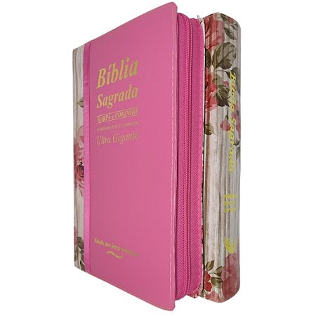 Bíblia Sagrada Letra Ultra Gigante Bicolor Edição Com Letras Vermelhas PINK ZÍPER