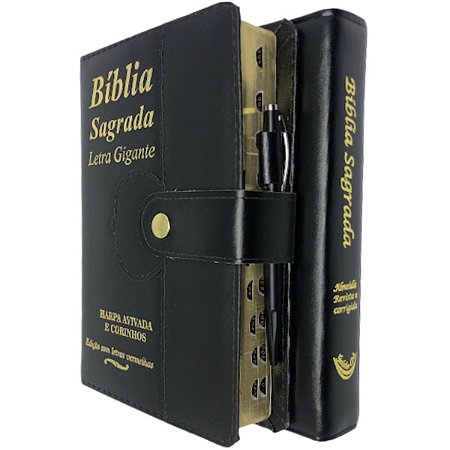 Bíblia Letra Gigante Com Botão e Caneta de Brinde - Preta