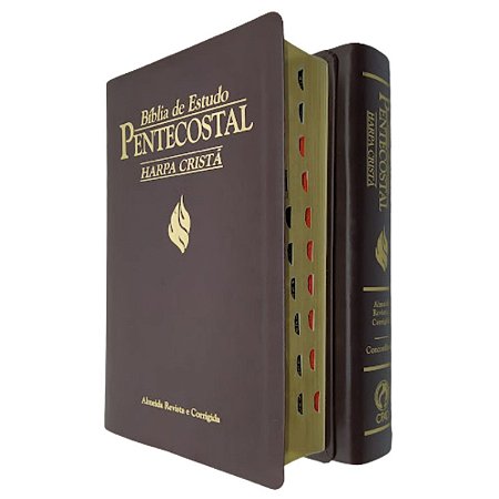 Bíblia de Estudo Pentecostal Média Harpa Capa Marrom Com Índice - CPAD