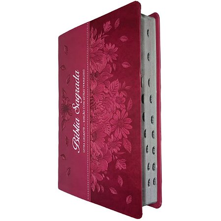Bíblia Sagrada Letra Gigante Edição com Letras Vermelhas Pink Flor - Sbb