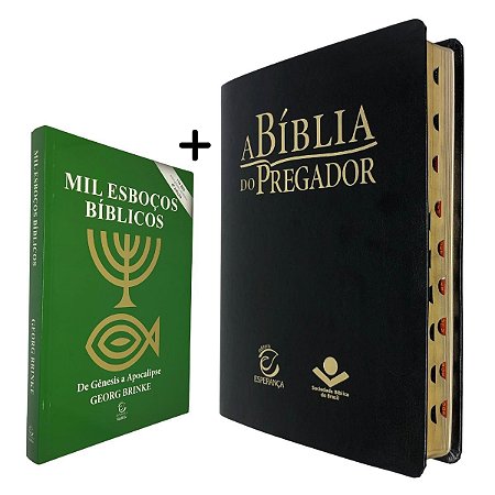 Kit do Pregador 1 Mil Esboços + Bíblia de Estudo RC Luxo Preta
