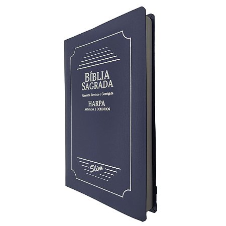Bíblia Slim ARC Capa Coverbook Azul Com Harpa S/ Índice - CPP