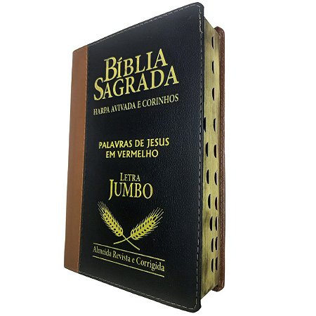 Bíblia Sagrada Bicolor Letra Jumbo Harpa Preta Com Marrom
