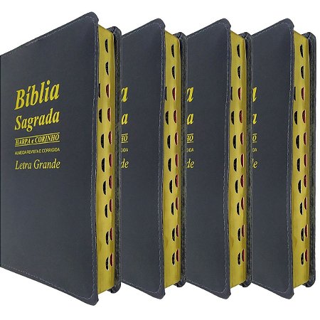 Kit 8 Bíblia Sagrada Letra Grande Preta Com Harpa