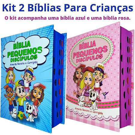 Kit de 2 Bíblias Infantil Crianças Pequenos Discípulos Com Imagens Azul e Rosa