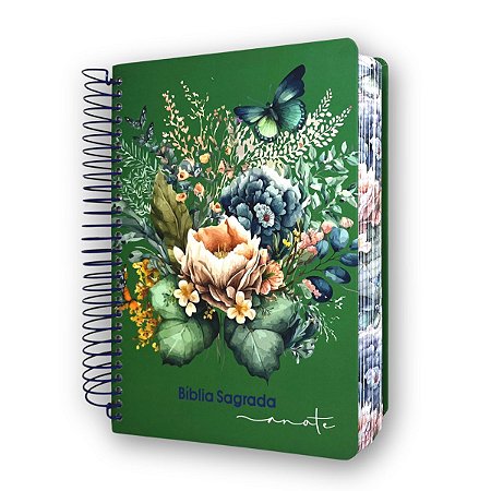 Bíblia Anote Letra Grande NVI Pluma Leve | Verde Floral