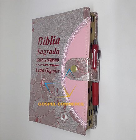 Bíblia Sagrada Letra Gigante - Rosê - Botão e Caneta