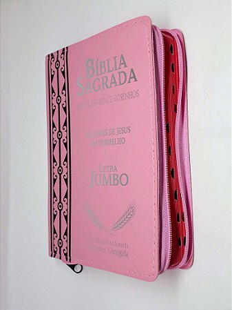 Bíblia Sagrada Letra Jumbo Zíper Capa Rosa - CPP