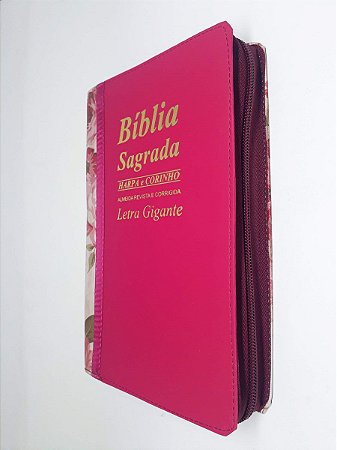 Bíblia Sagrada Letra Gigante Pink Com Harpa Bicolor Zíper