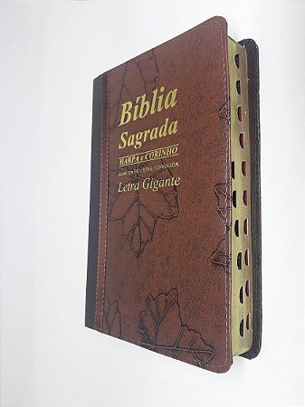Bíblia Sagrada Letra Gigante Marrom Folhas Com Harpa Bicolor