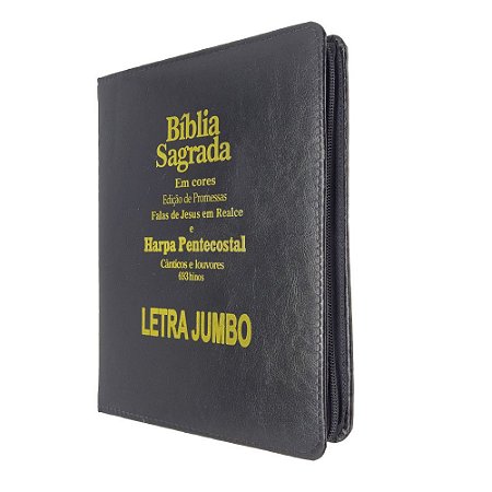 Bíblia Sagrada Letra Jumbo Promessas Preta Zíper - Kc