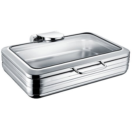Rechaud Retangular Inox Inducao 9 Litros Tampa Vidro Zahav