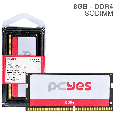MEMORIA P/ NOTEBOOK PCYES 8GB DDR4 1.2V PM082400D4SO 2400MHZ
