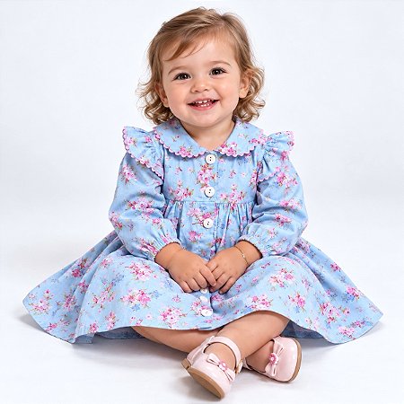 Vestido de Bebê Florido Manga Longa 100% Algodão ZAYA