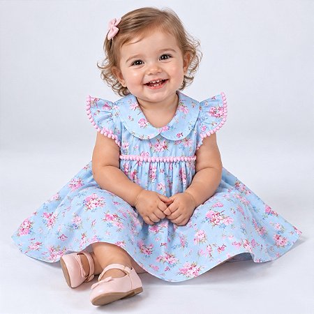 Vestido de Bebê Menina Floral Luxo 100% Algodão 2 Meses até 6 Anos Maya