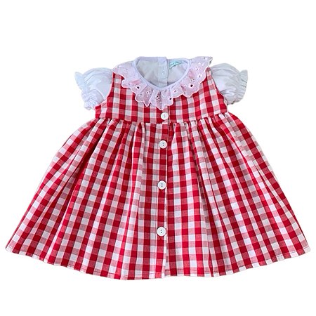 Vestido Bebê 2 peças Xadrez com Blusa 100% Algodão - Livia