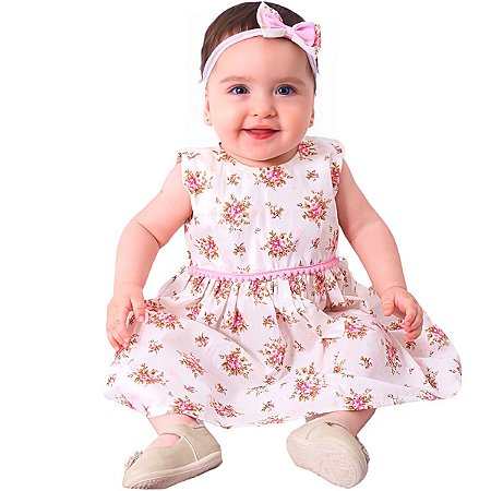 Vestido Bebê Florido Rosa Luxo Com Tiara 100 % Algodão - Manuela - Mundo  Nina Kids - A Sua Loja de Roupa de Bebê Online