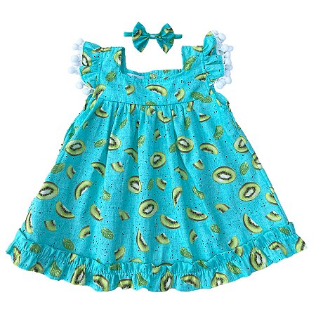 Vestido Bebê e Infantil Kiwi C/ Tiara Macio e confortável 100% Algodão