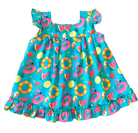Vestido Bebê 100% Algodão Verão  Flamingo- Ariel