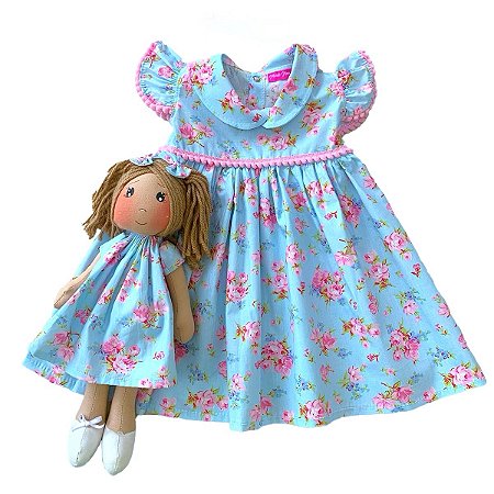 Kit Vestido com Boneca de pano 100% Algodão - Maya