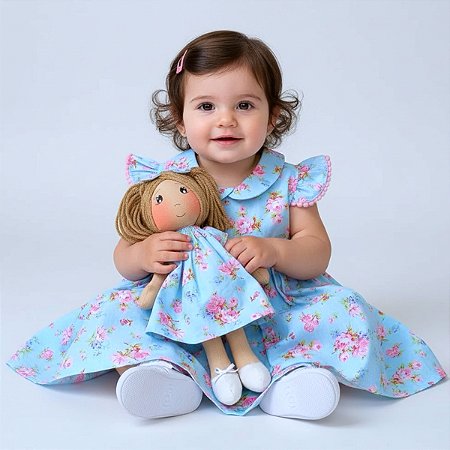 Kit Vestido com Boneca de pano 100% Algodão - Maya