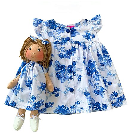 Kit Vestido com Boneca de pano 100% Algodão - Rafaela