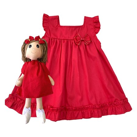VESTIDO BEBÊ INFANTIL NATAL VERMELHO COM BONECA DE PANO