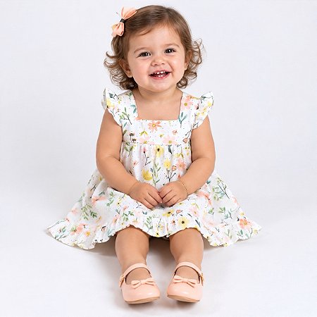 Vestido Bebê Menina Infantil Festa Florido 100% Algodão Manga Curta 2 Meses até 6 Anos - Malu