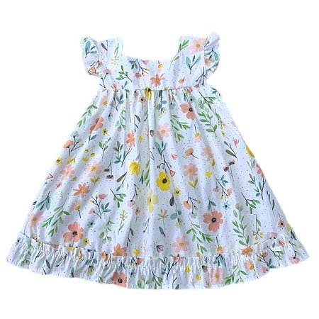 Vestido Bebê Florido 100% Algodão Manga Curta - Malu