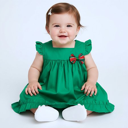 Vestido Bebê e Infantil Natal Verde 100% Algodão Mundo Nina