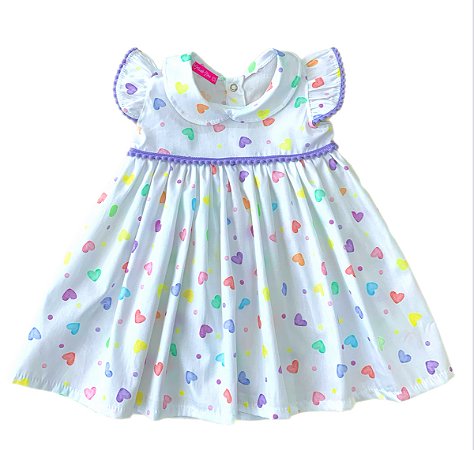 Vestido de Bebê e Infantil Estampa Coração 100% Algodão com Tiara  - Rebeca