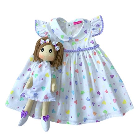 Kit Vestido com Boneca de pano 100% Algodão - Rebeca