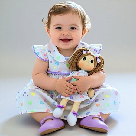 Kit Vestido com Boneca de pano 100% Algodão - Rebeca