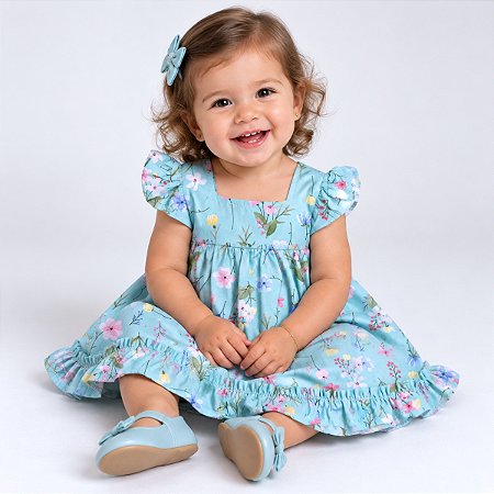 Vestido de Bebê e Infantil Luxo Macio Florido 100% Algodão 2 Meses a 6 Anos Aurora