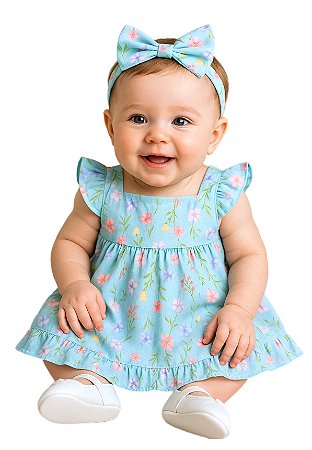 Vestido de Bebê e Infantil Luxo Macio Florido 100% Algodão - Aurora