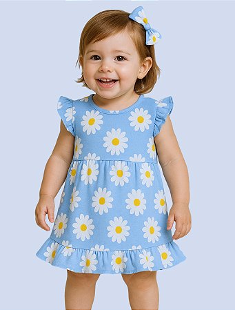 Vestido de Bebê e Infantil Florido 100% Algodão - Margarida