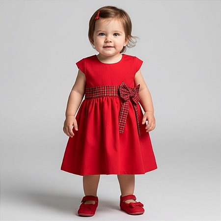 Vestido Bebê e Infantil Vermelho Com Laço - Milena
