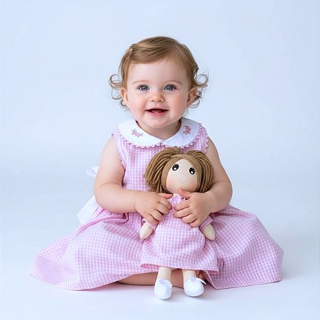 Kit Vestido com Boneca de pano 100% Algodão - Clara