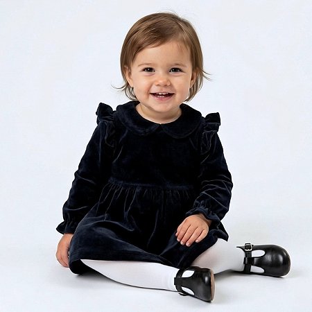 Vestido Bebê Plush Preto Luxo Festa Manga Longa Premium 2 Meses a 6 Anos
