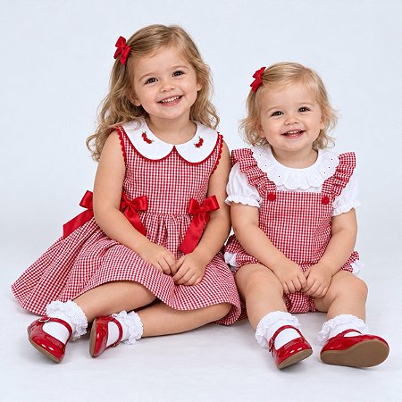 Kit 3 Peças Vestido + Jardineira + Blusinha Luxo 100% Algodão Giulia