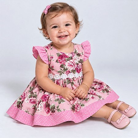 Vestido de Bebê Infantil Luxo Confortável e Macio 100% Algodão 2 Meses até 6 Anos - AMORE
