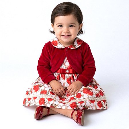 Vestido de bebê com Bolero 100% Algodão Imperial Vermelho