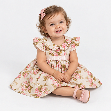 Vestido de Bebê e Infantil Menina Luxo Festa Manga Curta 100% Algodão 2 Meses a 6 Anos Iris