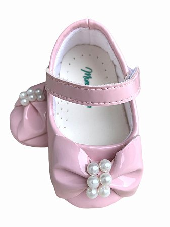 Sapatinho de Bebe Rosa Detalhe Perola - Mundo Nina Kids