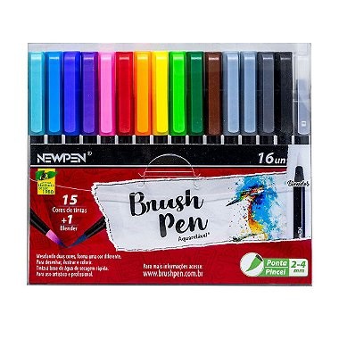 Caneta Brush pen aquarelável com 15 cores + 1 blender – NEWPEN - Fofuras da  Sol papelaria - Sacolão