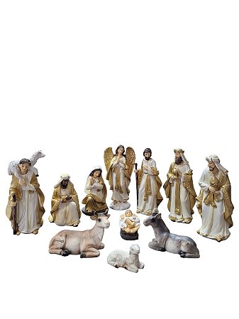 Imagem Presépio 11 peças Resina Branco e Dourado 13 cm